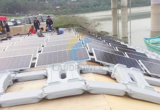 Floating solar panel mounting